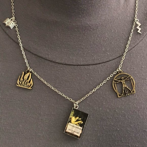 Frankenstein by Mary Shelley Handmade Novel Literature Necklace, Book Cover Fire - Picture 8 of 15